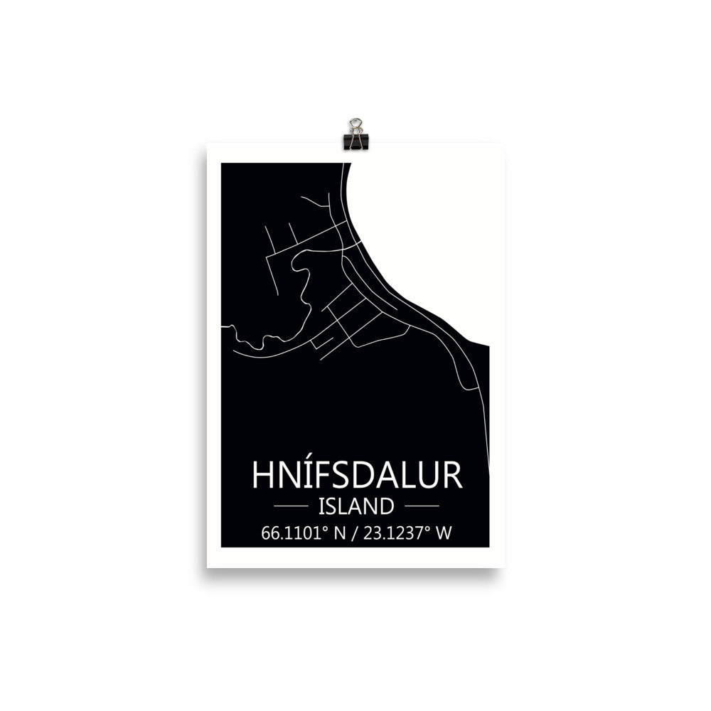 Bæjarkort - Hnífsdalur Svart