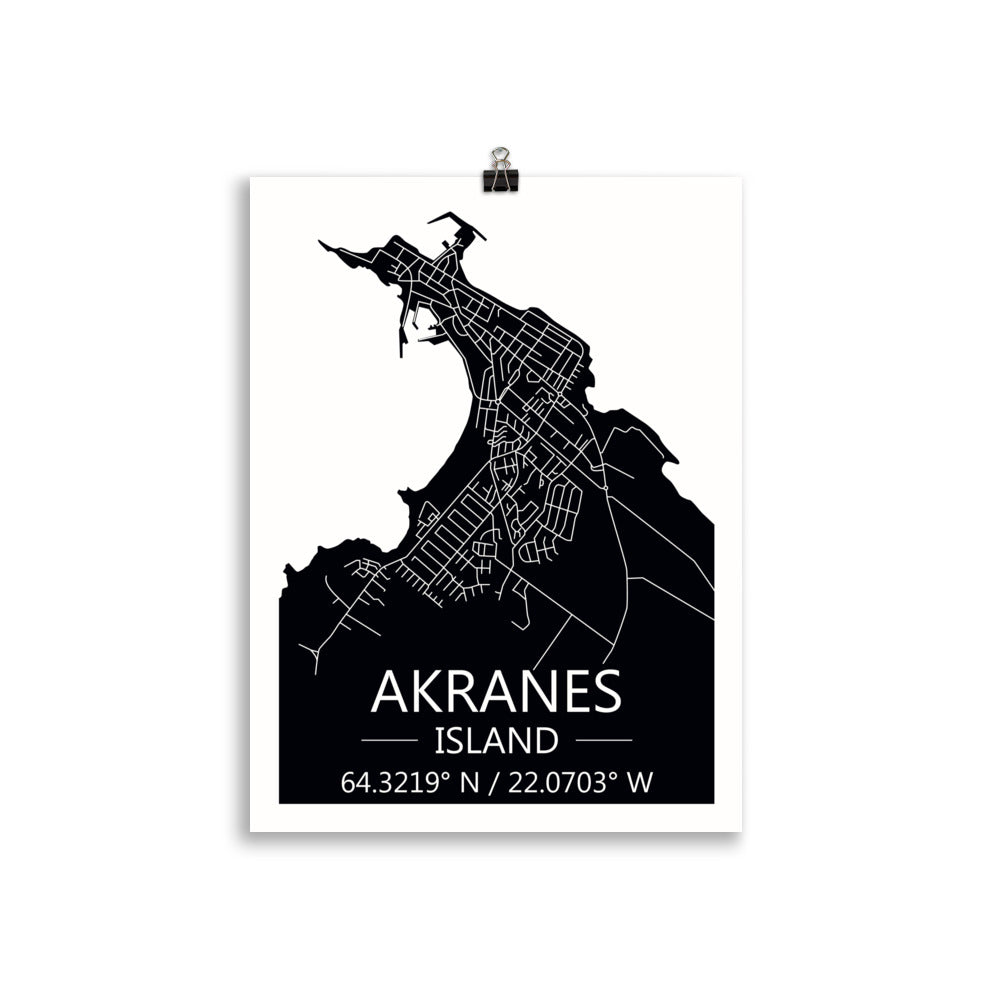 Bæjarkort - Akranes Svart
