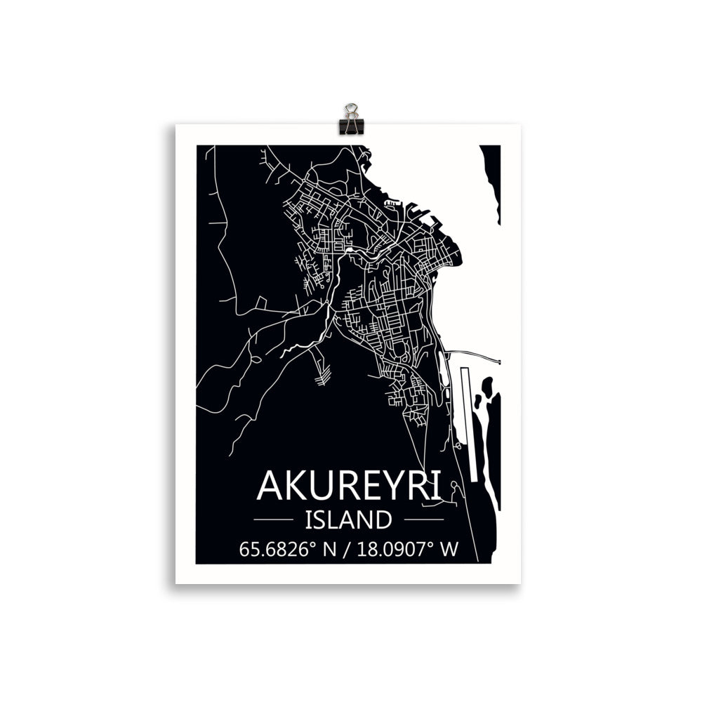 Bæjarkort - Akureyri Svart