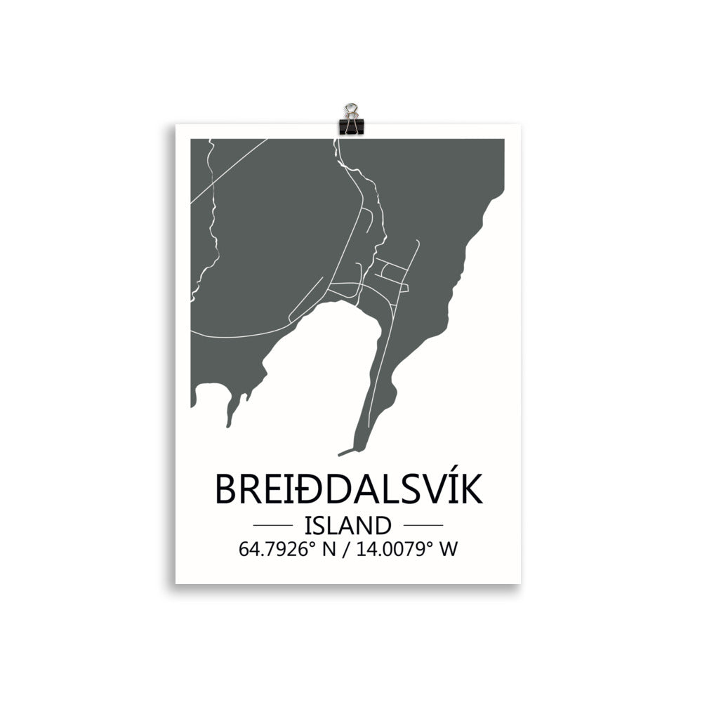 Bæjarkort - Breiðdalsvík Grátt