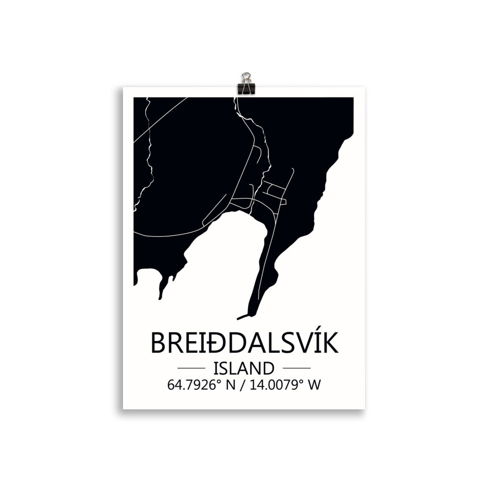 Bæjarkort - Breiðdalsvík Svart