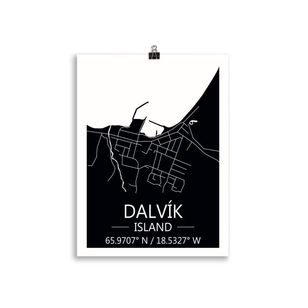 Bæjarkort - Dalvík Svart