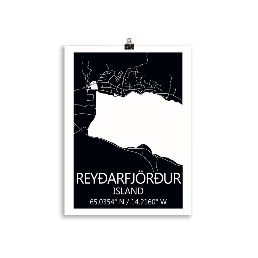Bæjarkort - Reyðarfjörður Svart