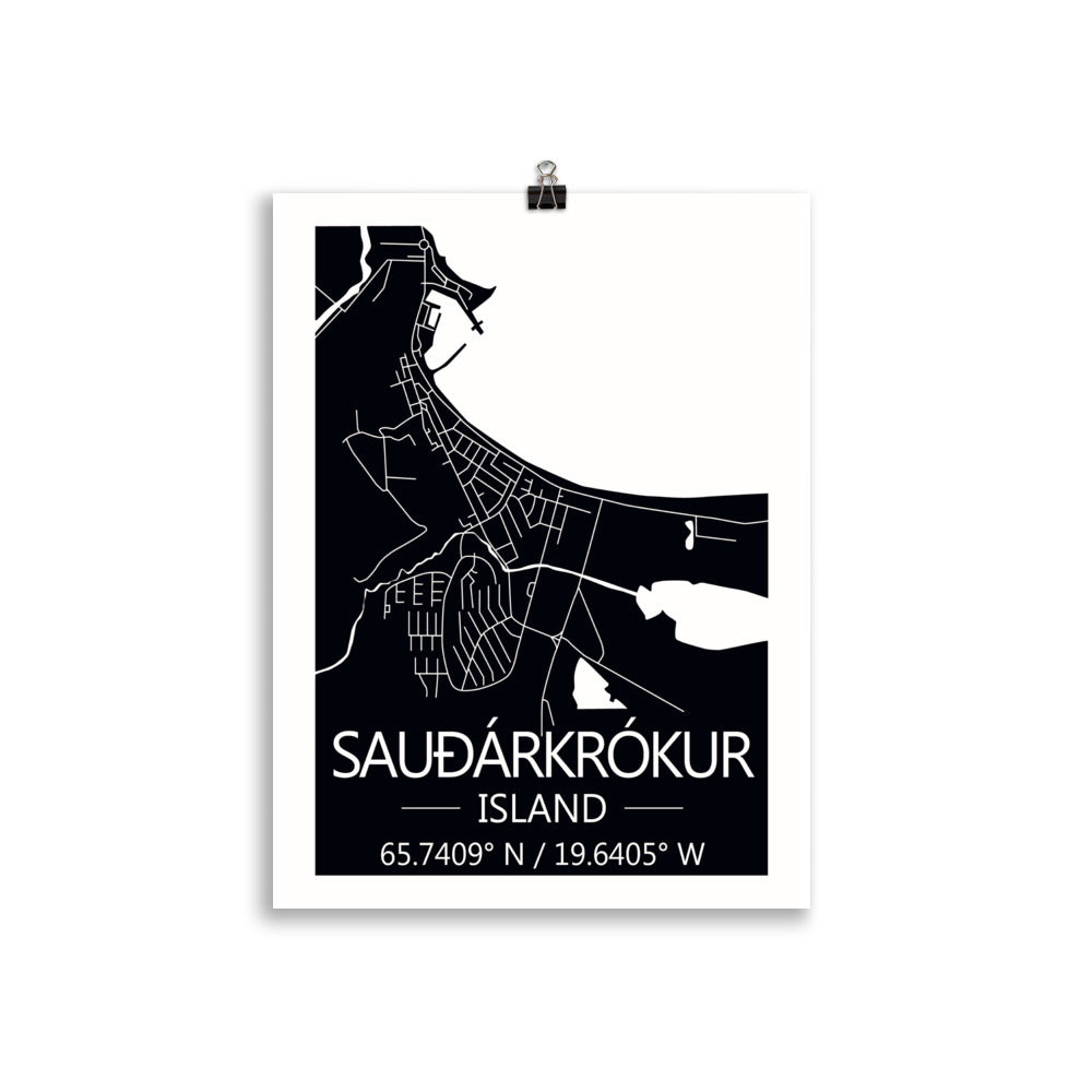 Bæjarkort - Sauðárkrókur Svart