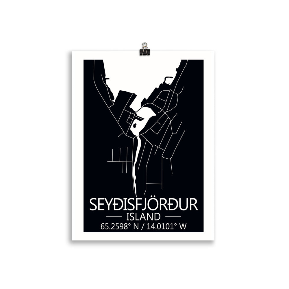 Bæjarkort - Seyðisfjörður Svart