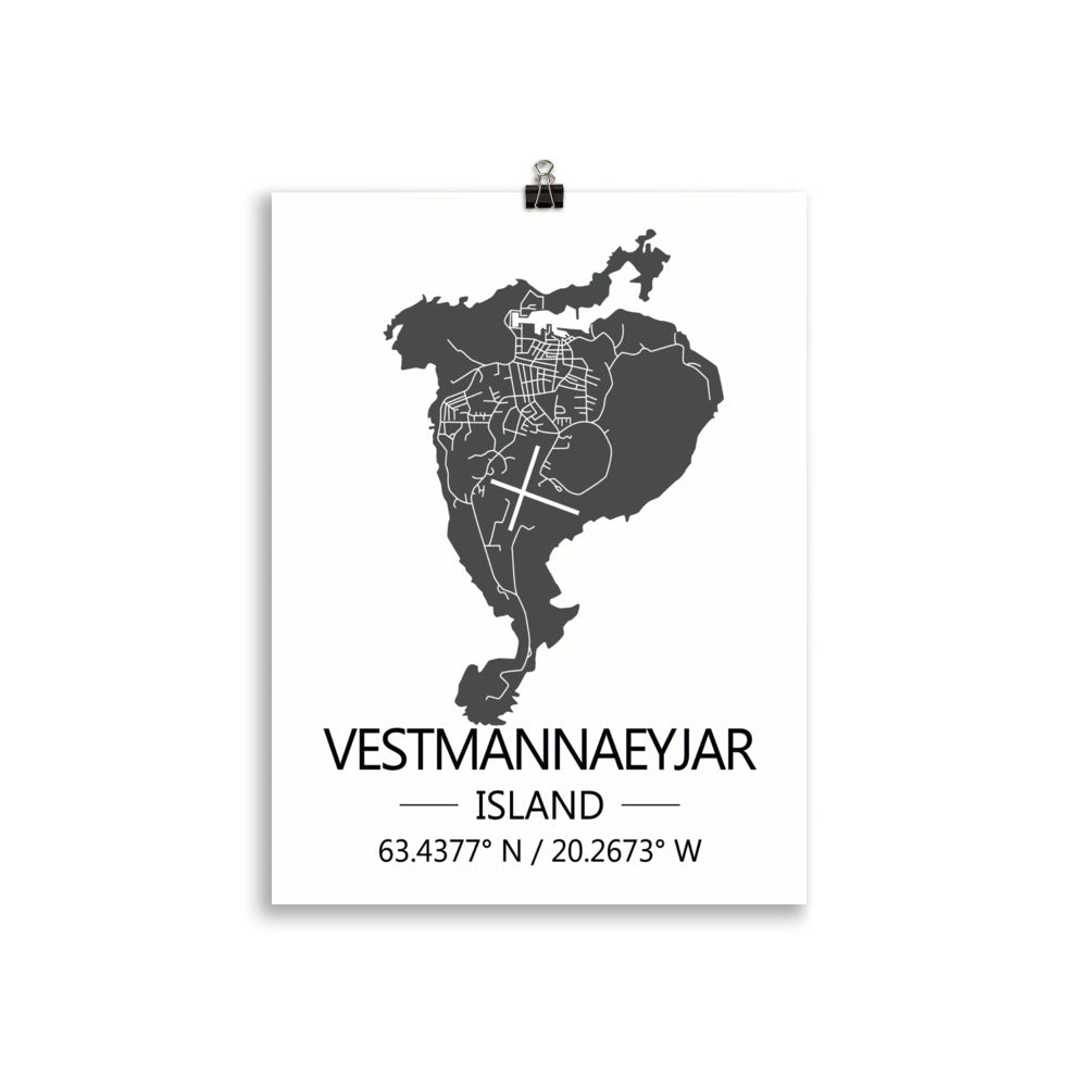 Bæjarkort - Vestmannaeyjar Grátt
