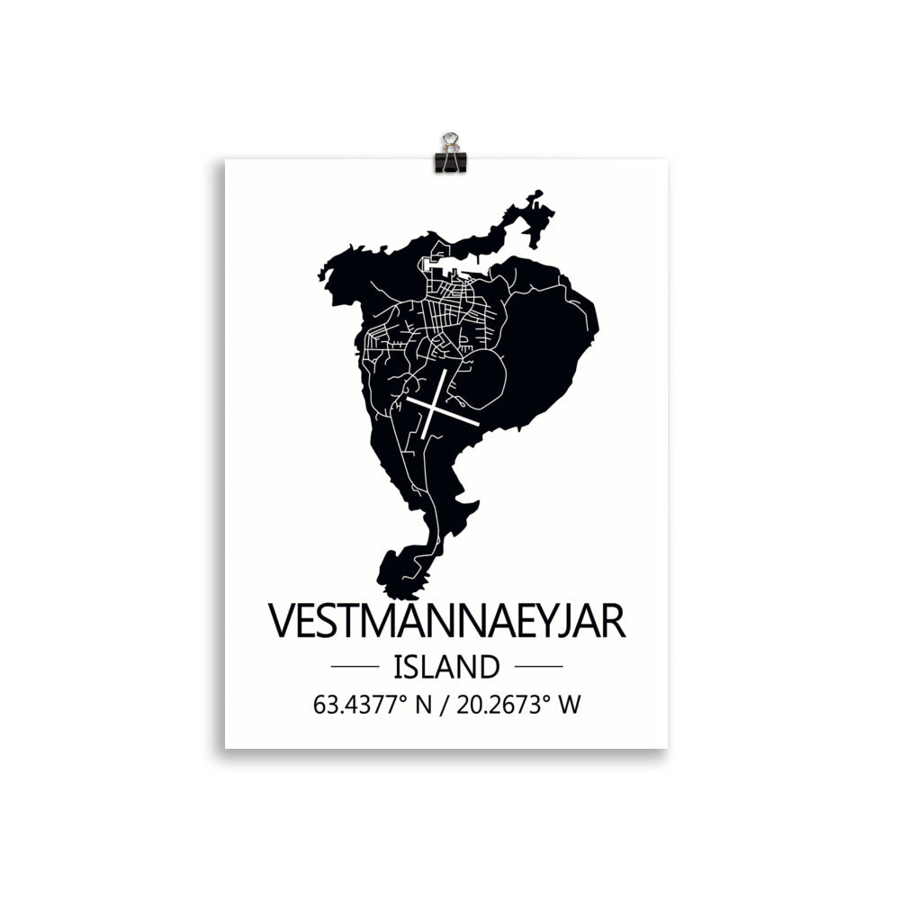 Bæjarkort - Vestmannaeyjar Svart