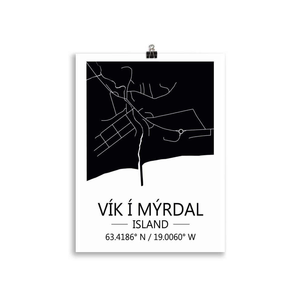 Bæjarkort - Vík í Mýrdak Svart