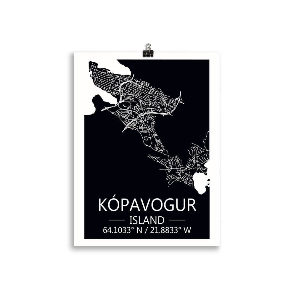 Bæjarkort - Kópavogur Svart