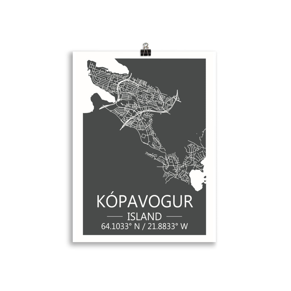 Bæjarkort - Kópavogur Grátt