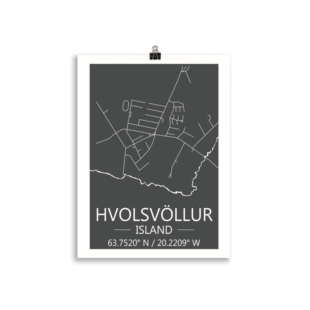 Bæjarkort  -  Hvolsvöllur Grátt