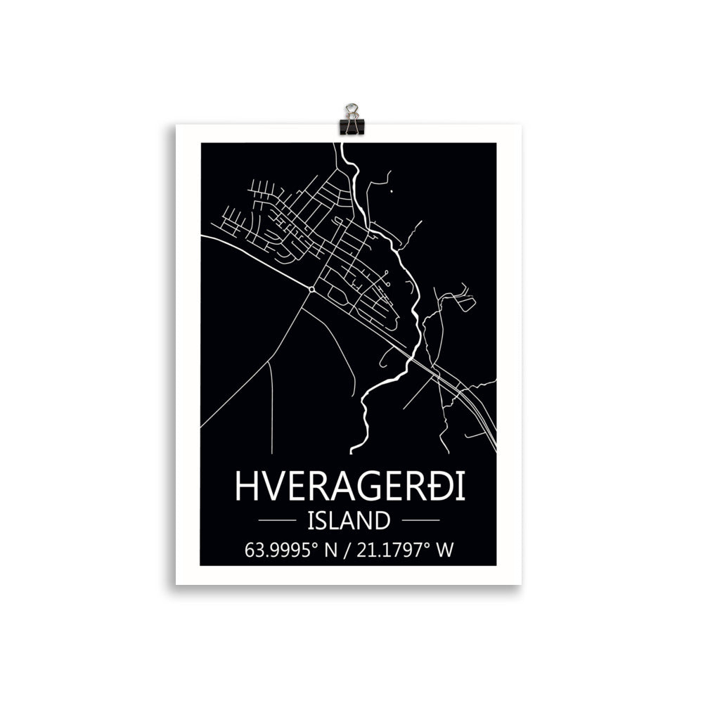 Bæjarkort - Hveragerði Svart