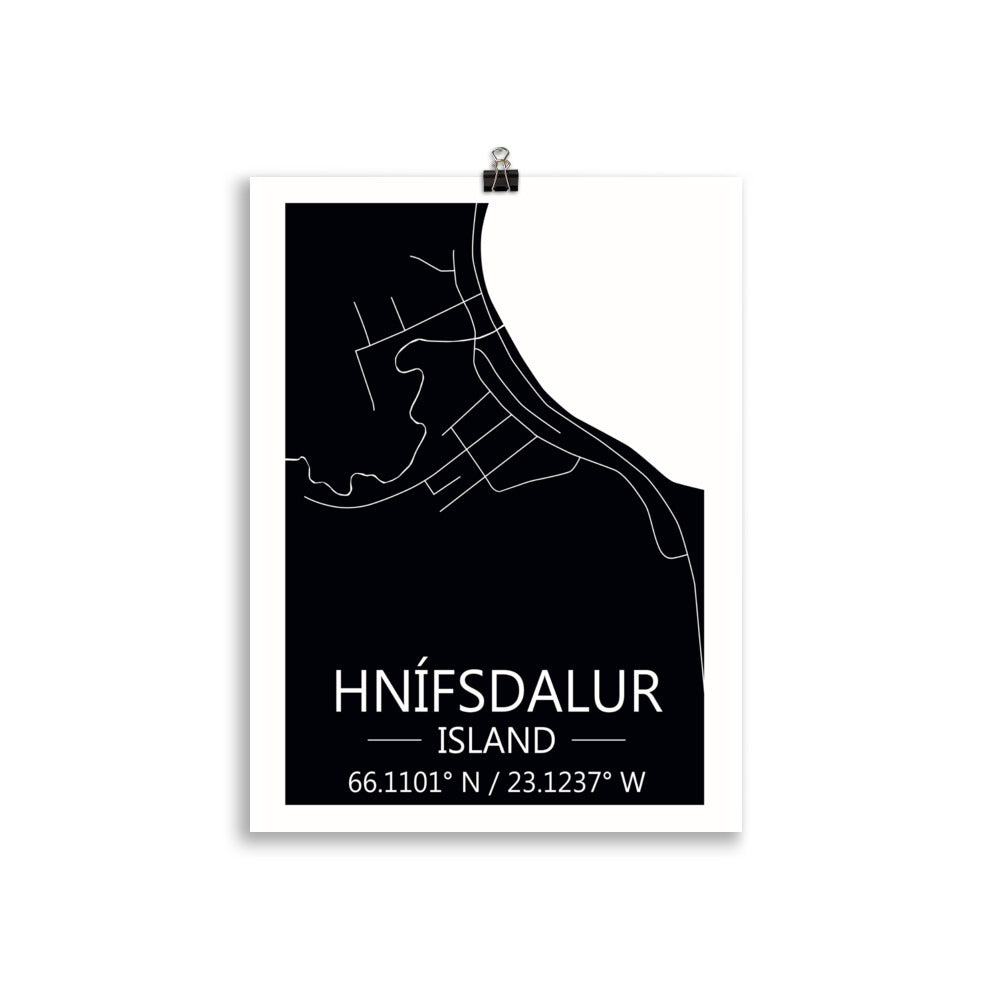Bæjarkort - Hnífsdalur Svart