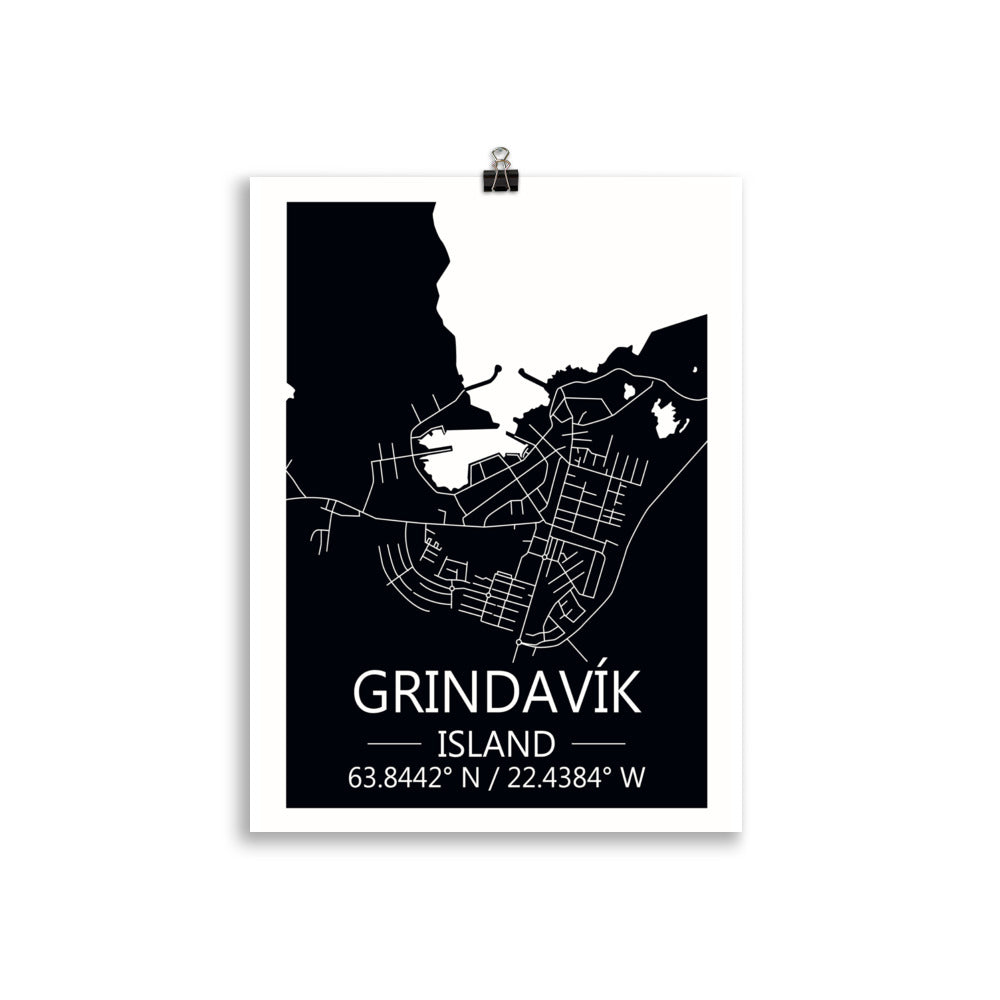 Bæjarkort - Grindavík Svart