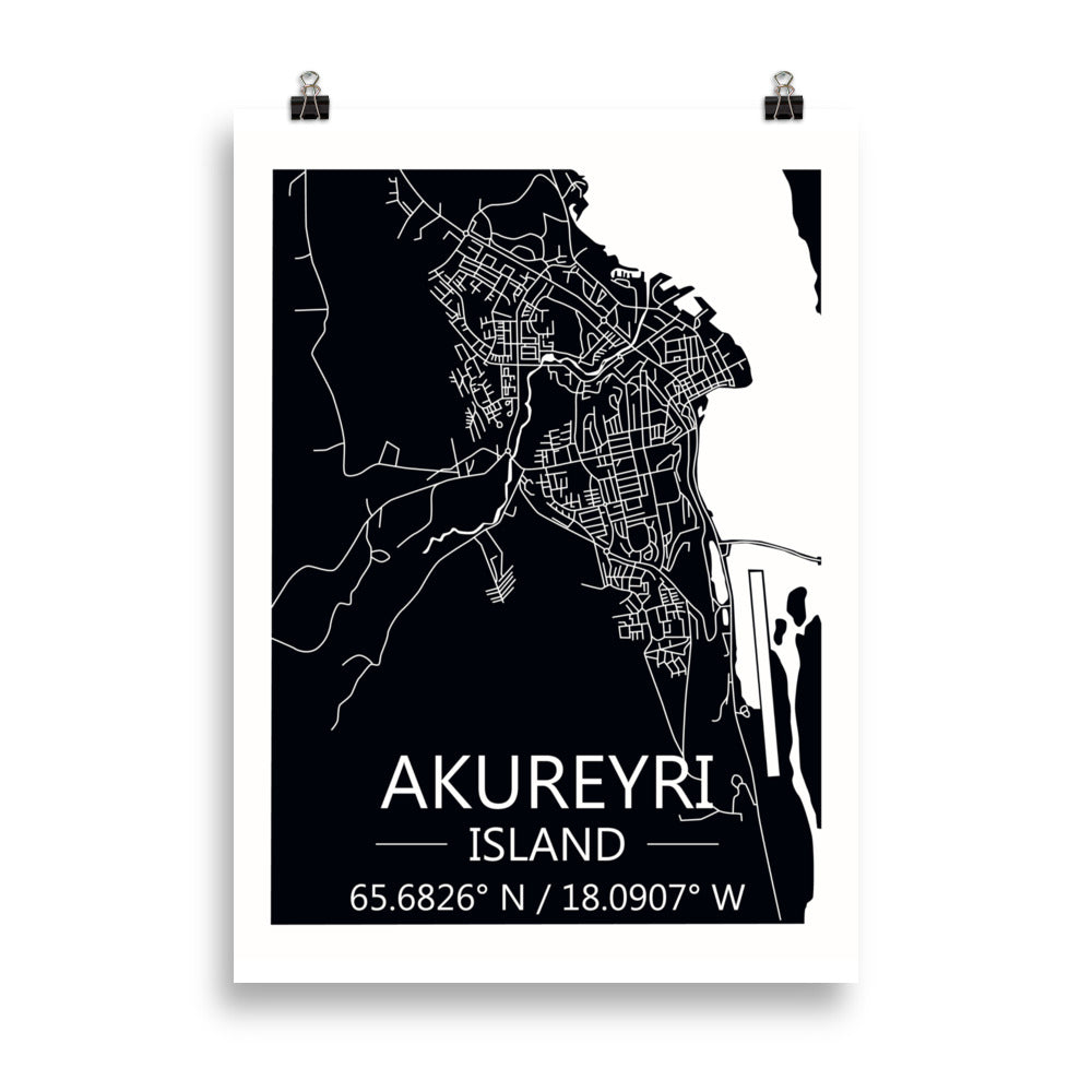 Bæjarkort - Akureyri Svart