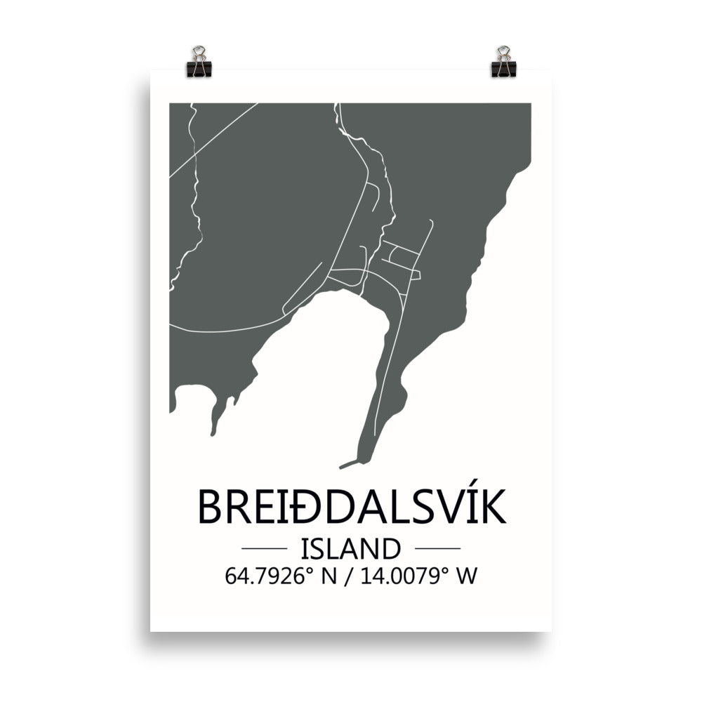 Bæjarkort - Breiðdalsvík Grátt
