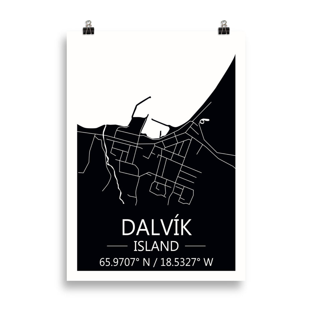 Bæjarkort - Dalvík Svart