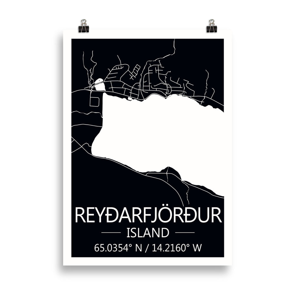 Bæjarkort - Reyðarfjörður Svart