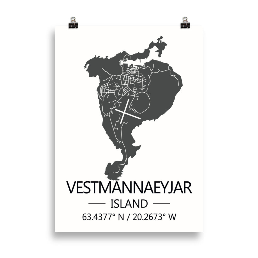 Bæjarkort - Vestmannaeyjar Grátt