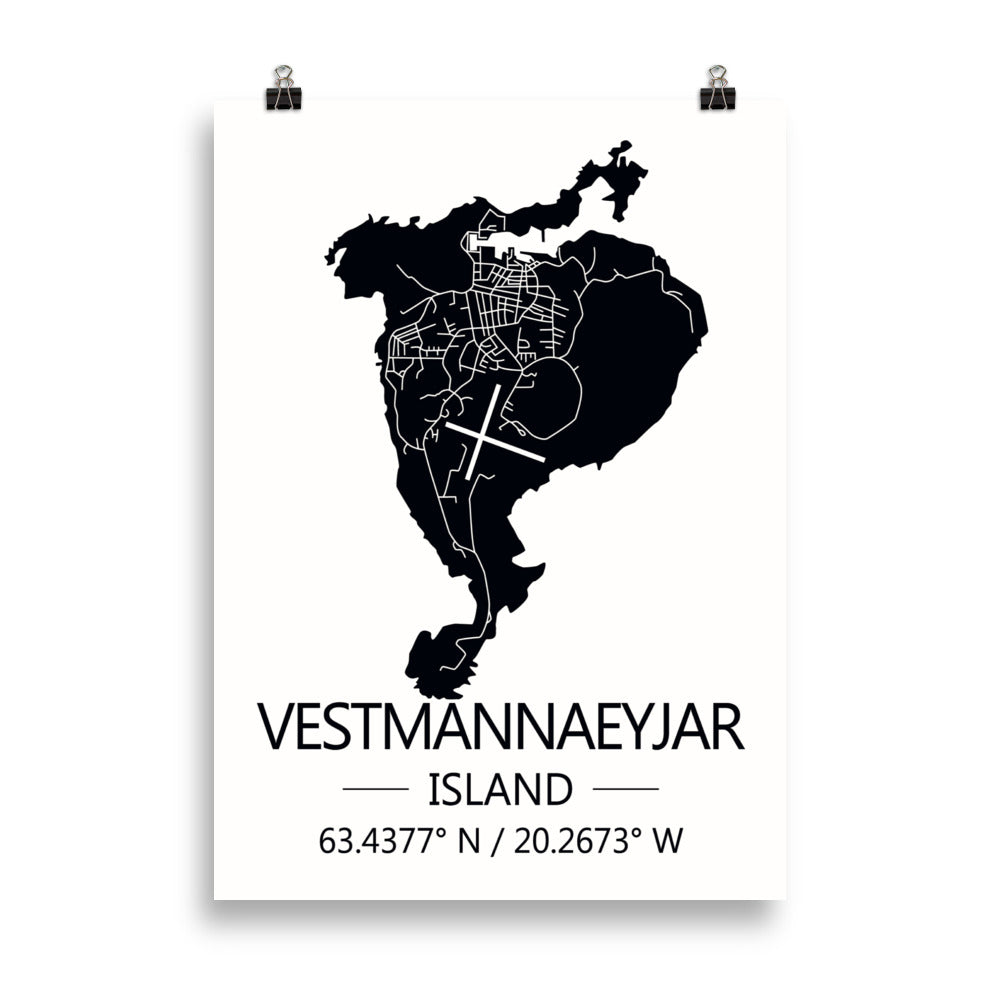 Bæjarkort - Vestmannaeyjar Svart