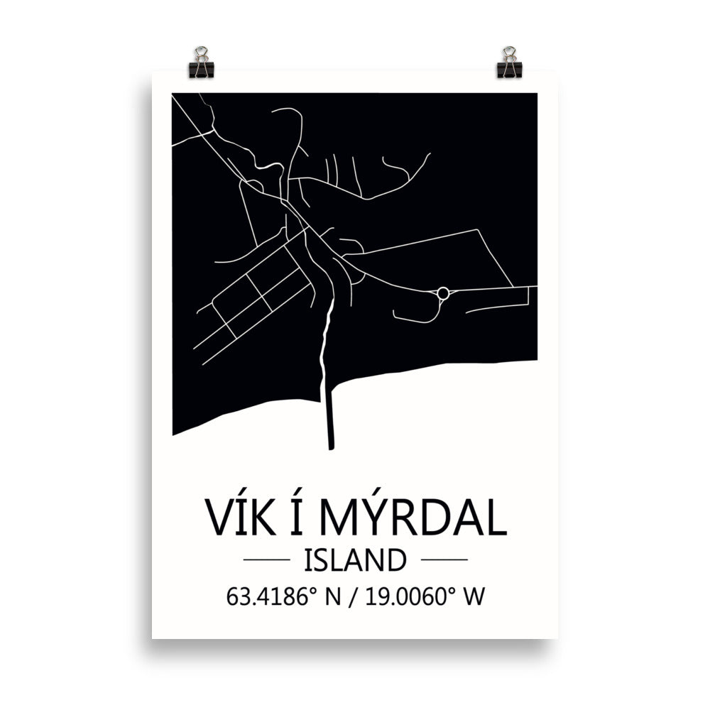 Bæjarkort - Vík í Mýrdak Svart
