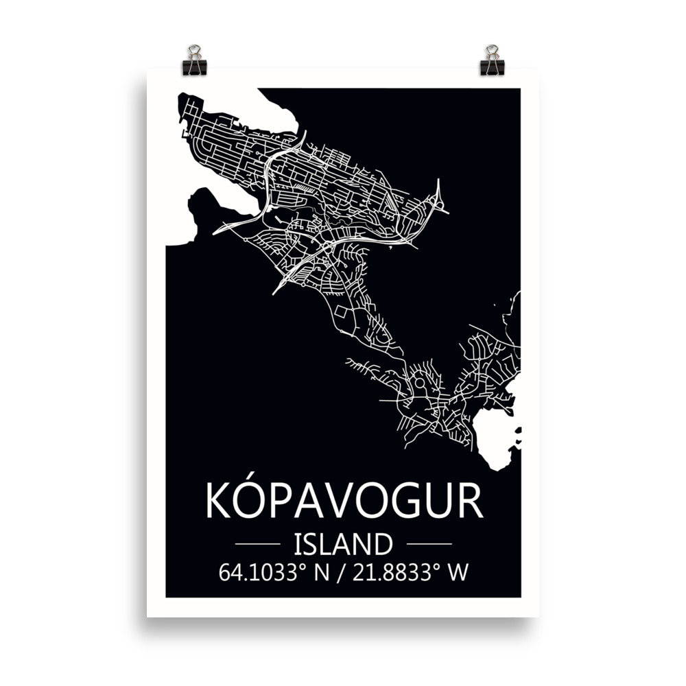 Bæjarkort - Kópavogur Svart