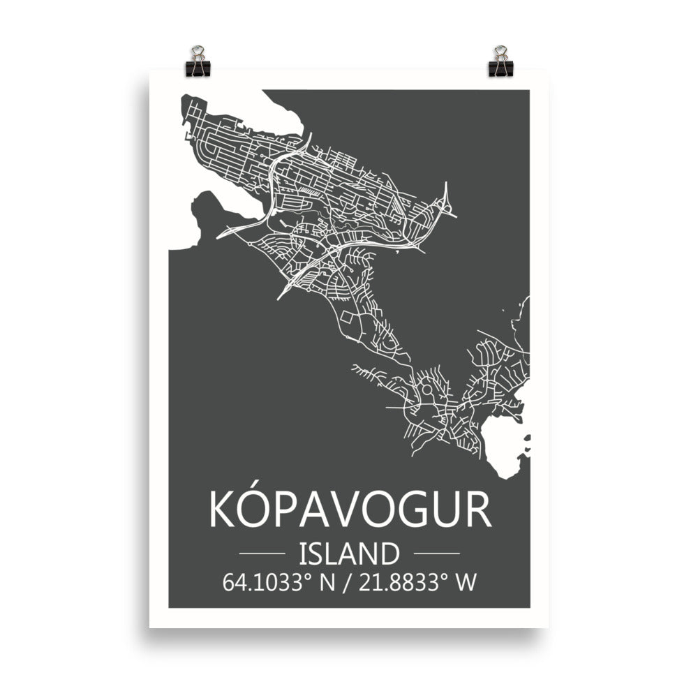 Bæjarkort - Kópavogur Grátt