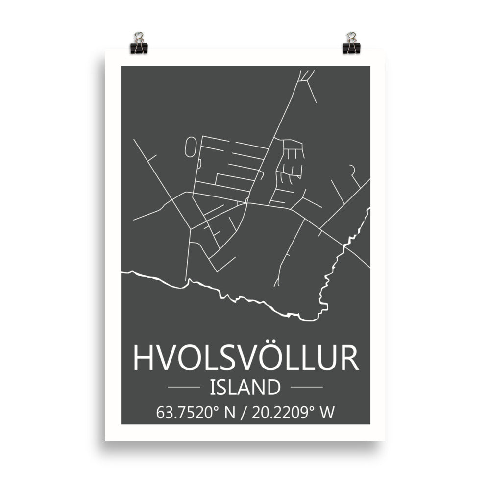 Bæjarkort  -  Hvolsvöllur Grátt