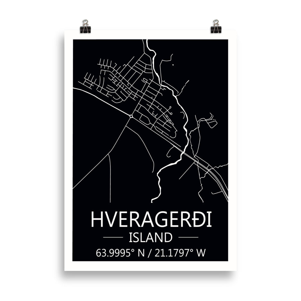 Bæjarkort - Hveragerði Svart