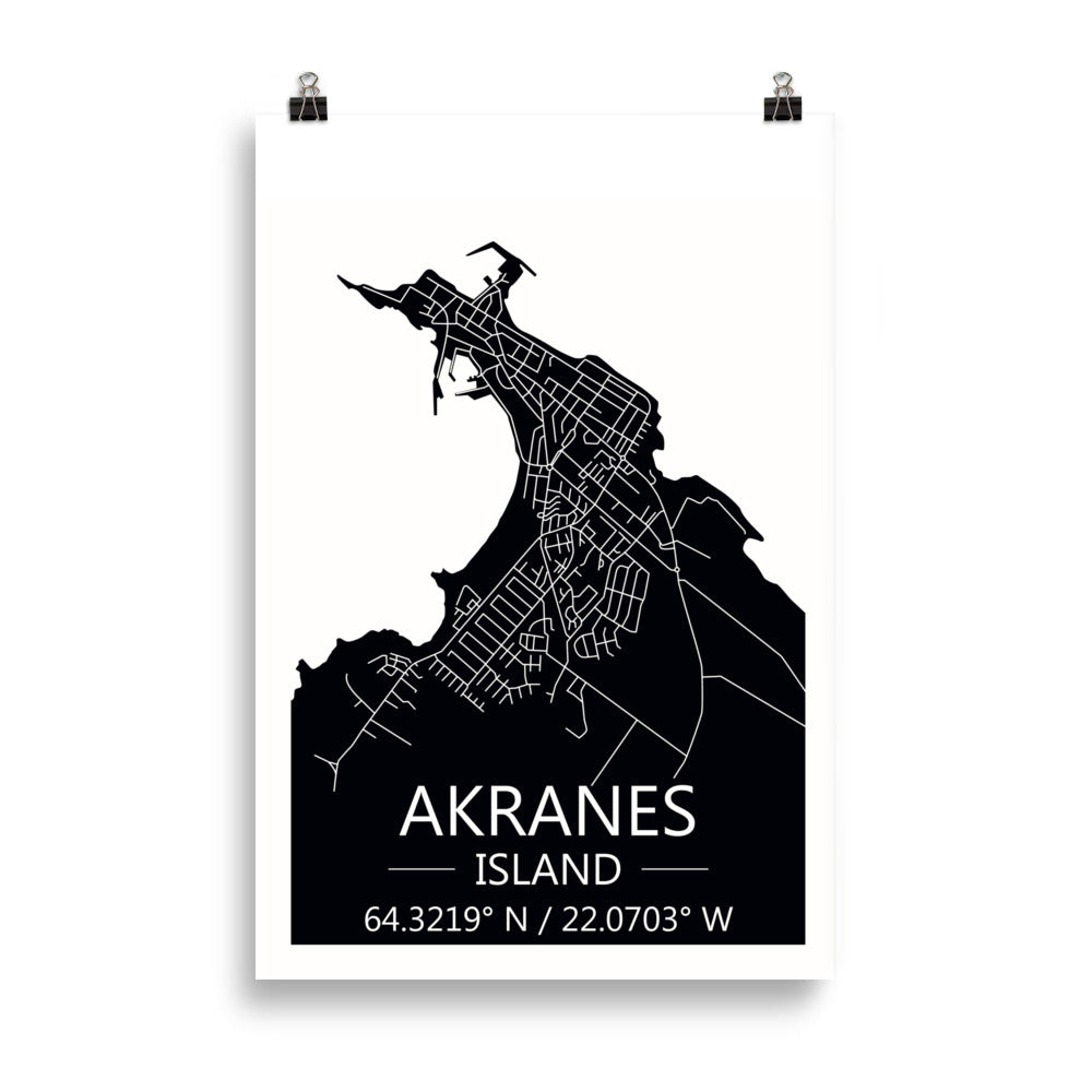 Bæjarkort - Akranes Svart