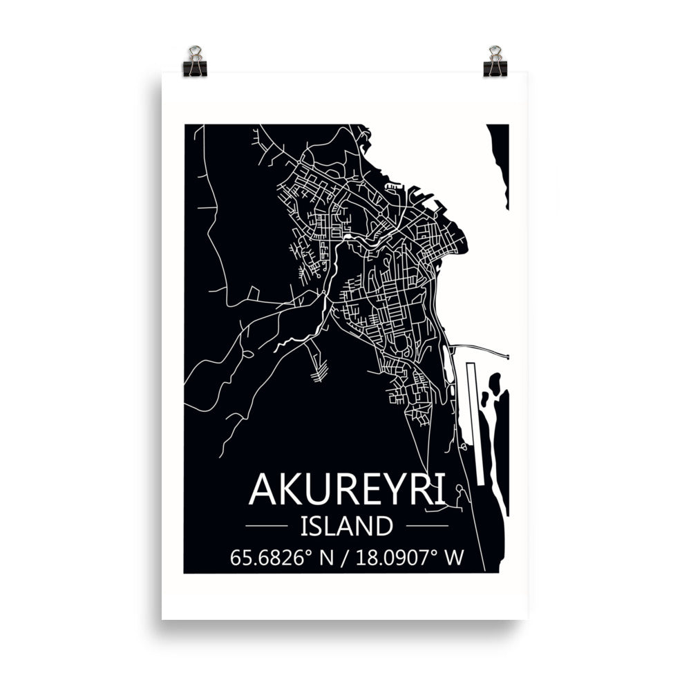 Bæjarkort - Akureyri Svart