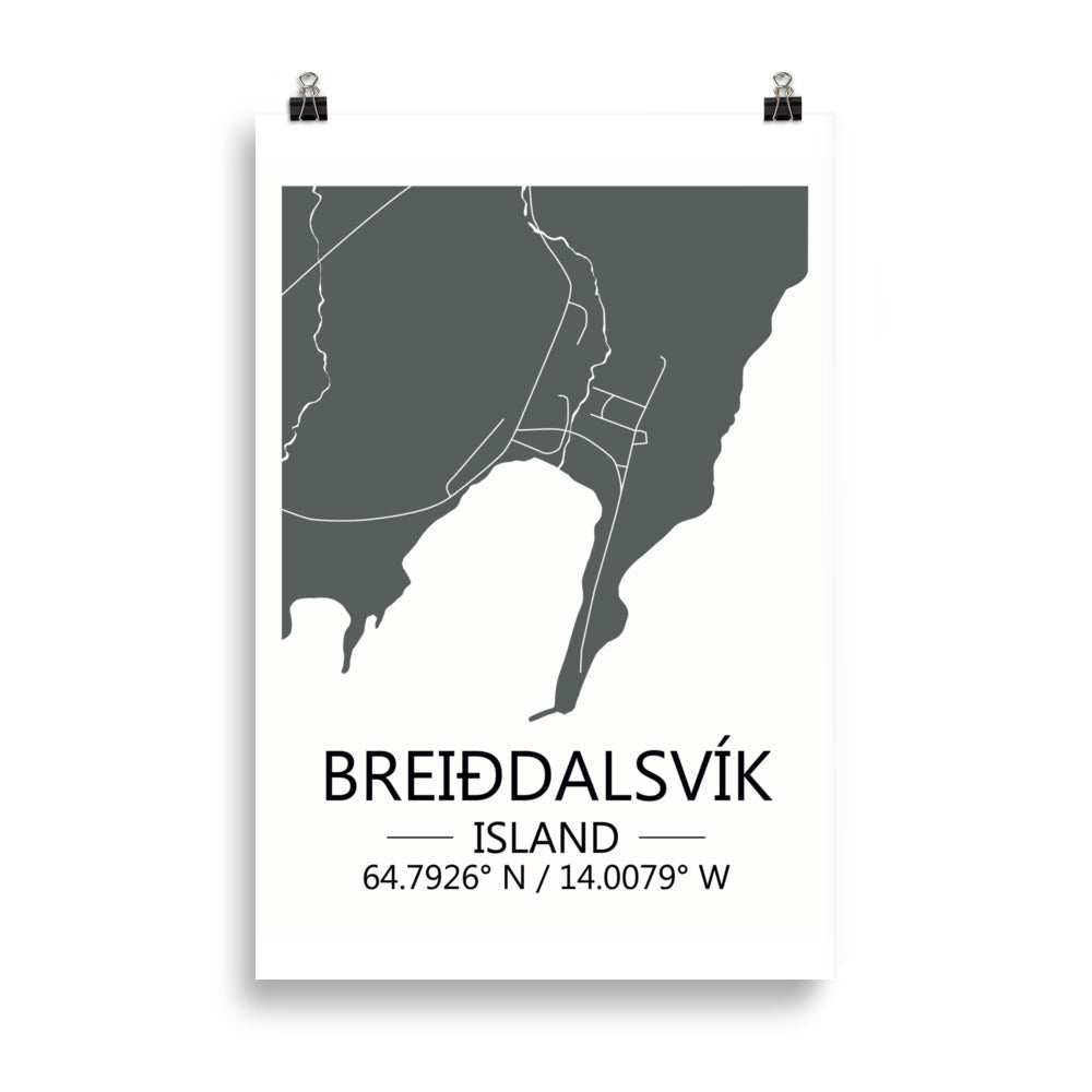 Bæjarkort - Breiðdalsvík Grátt