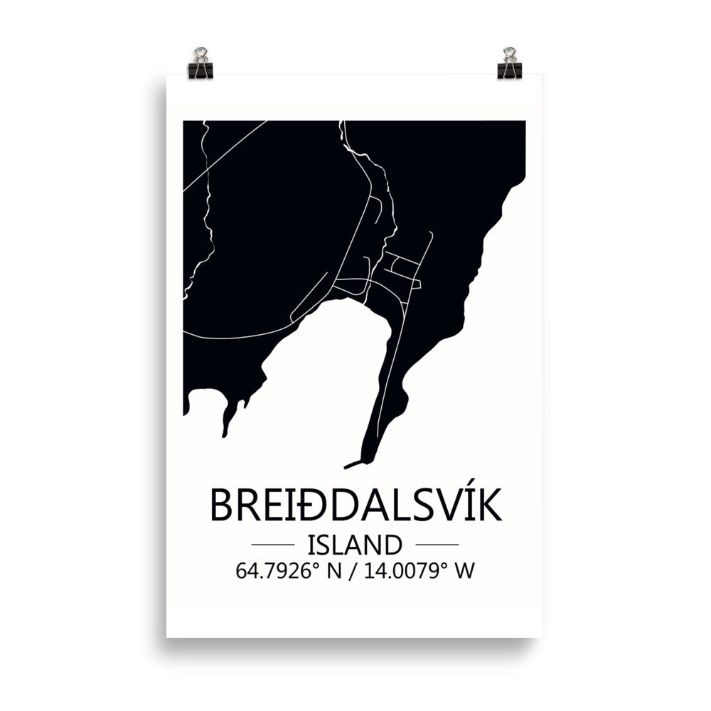 Bæjarkort - Breiðdalsvík Svart