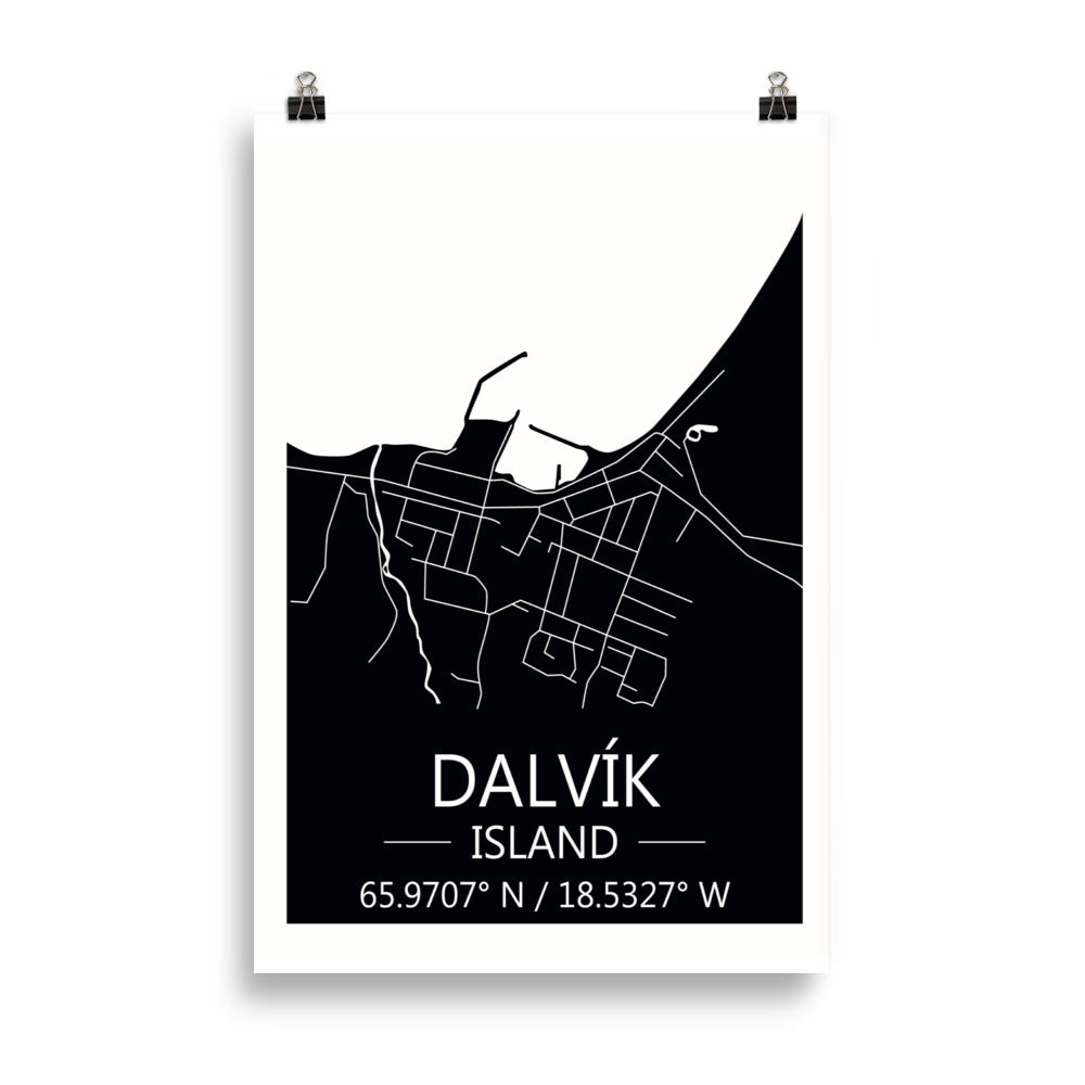 Bæjarkort - Dalvík Svart