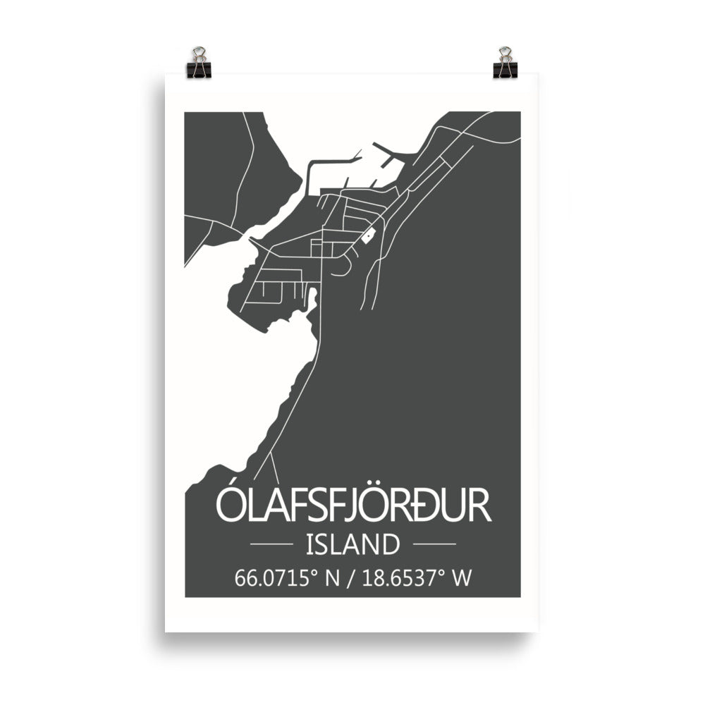 Bæjarkort - Ólafsfjörður Grátt