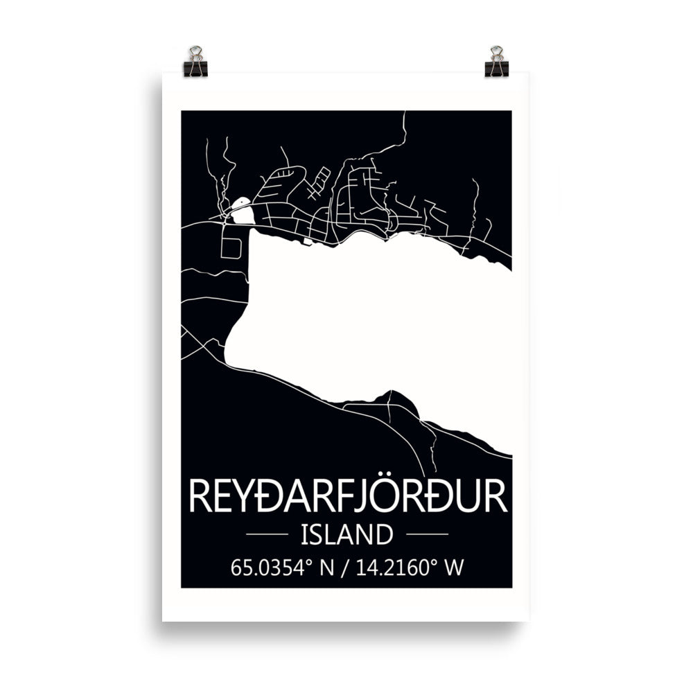 Bæjarkort - Reyðarfjörður Svart