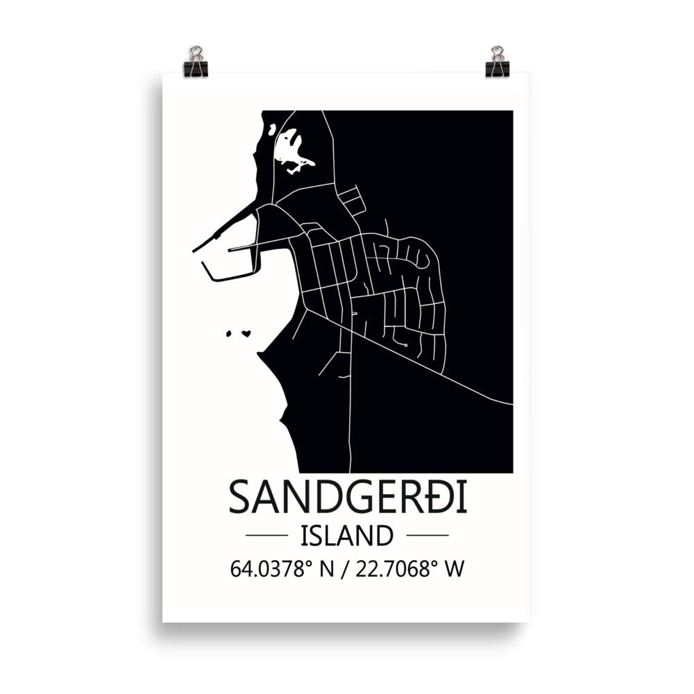 Bæjarkort - Sandgerði Svart