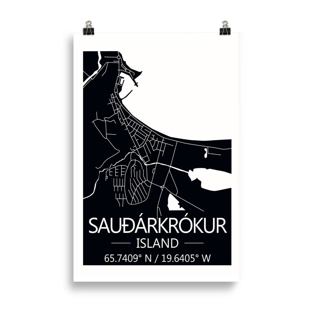 Bæjarkort - Sauðárkrókur Svart