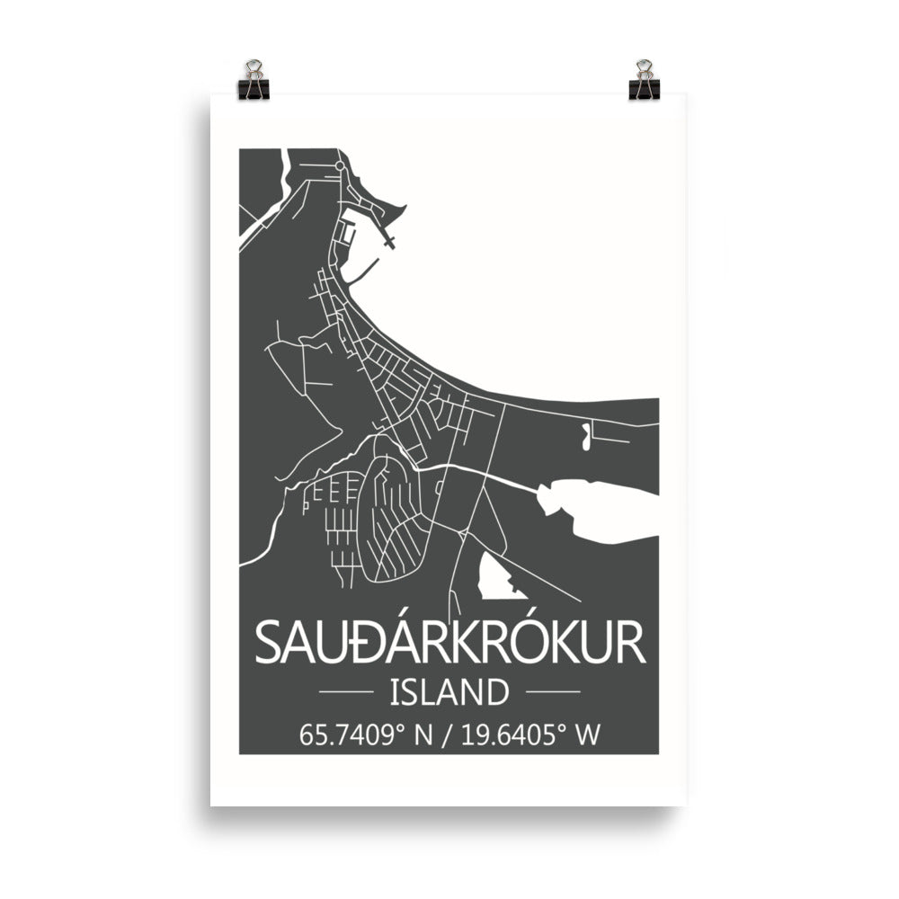 Bæjarkort - Sauðaárkrókur Grátt