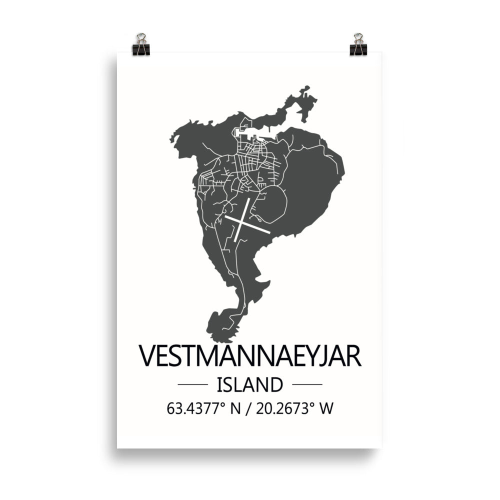 Bæjarkort - Vestmannaeyjar Grátt