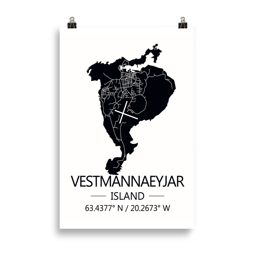 Bæjarkort - Vestmannaeyjar Svart