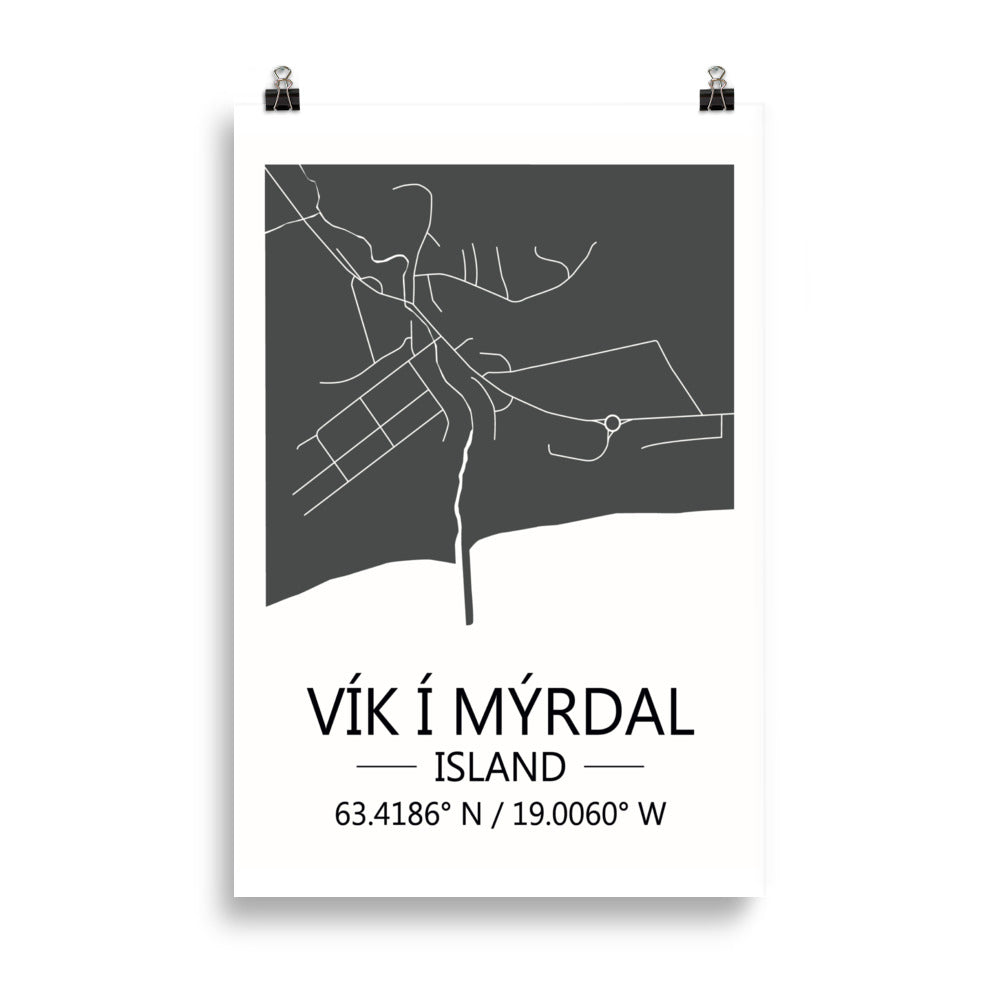 Bæjarkort - Vík í Mýrdal Grátt