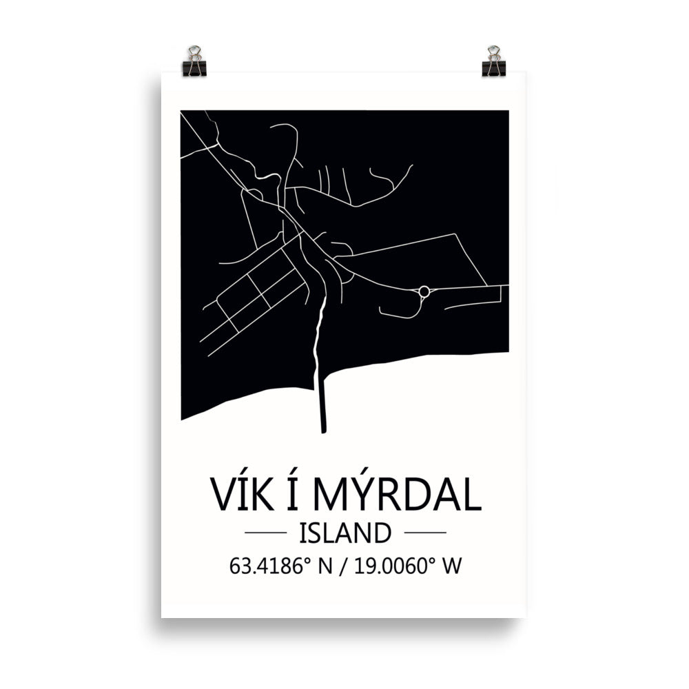 Bæjarkort - Vík í Mýrdak Svart