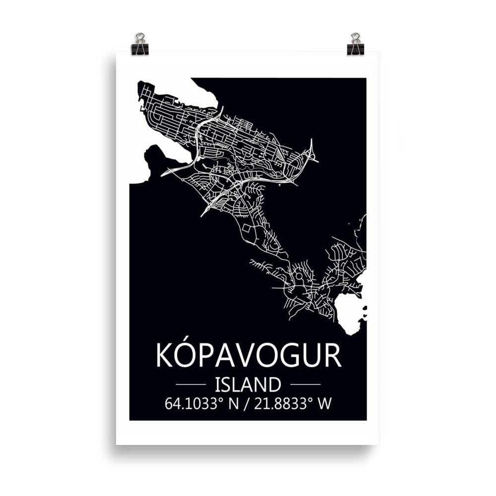 Bæjarkort - Kópavogur Svart