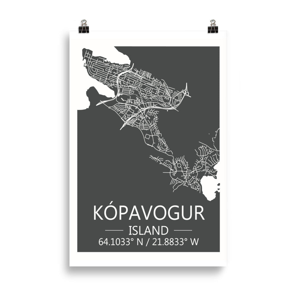 Bæjarkort - Kópavogur Grátt