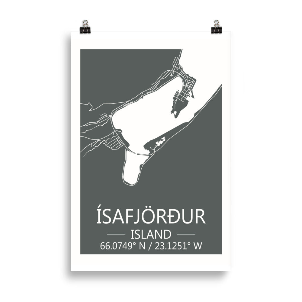 Bæjarkort - Ísafjörður Grátt
