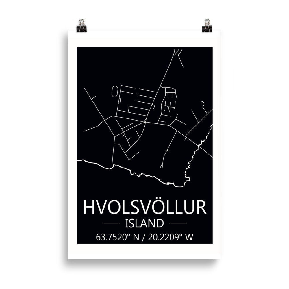 Bæjarkort - Hvolsvöllur Svart