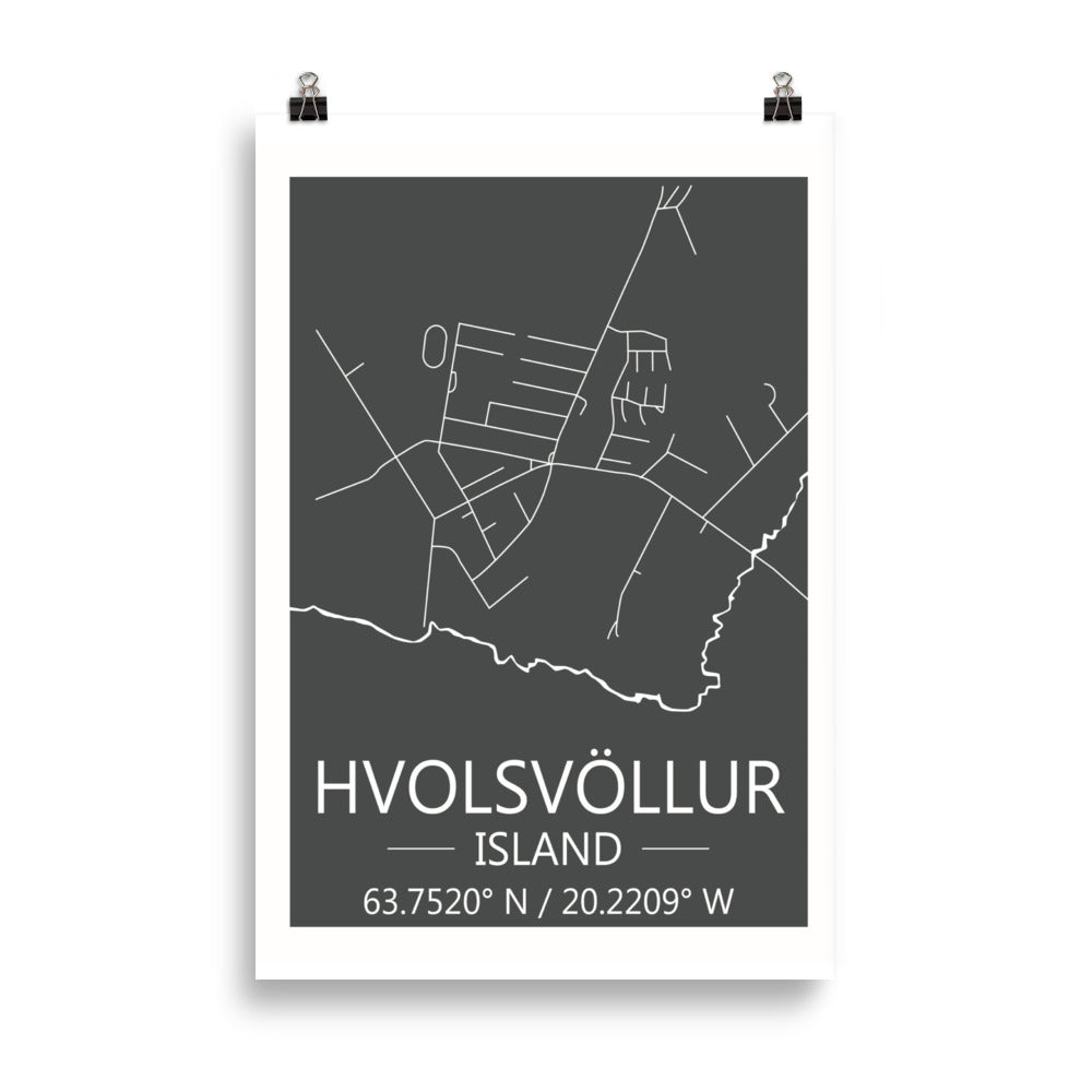 Bæjarkort  -  Hvolsvöllur Grátt