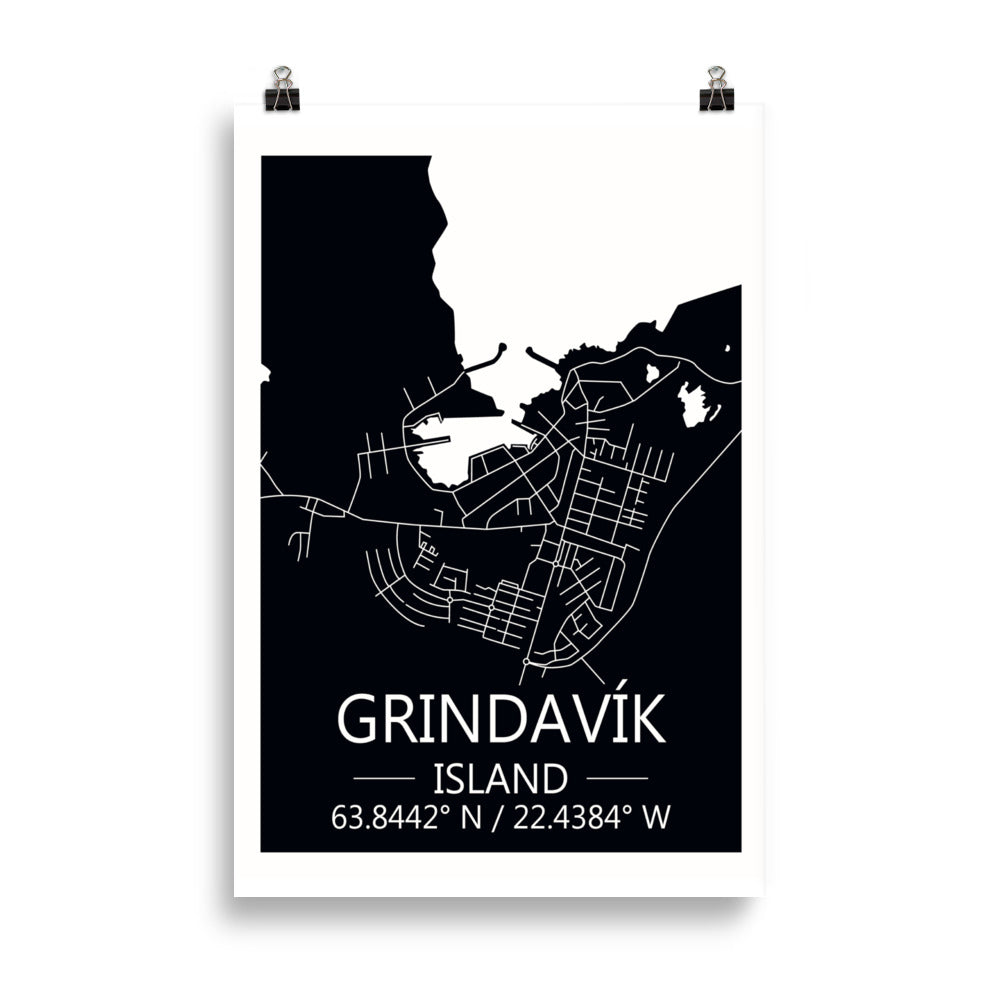 Bæjarkort - Grindavík Svart