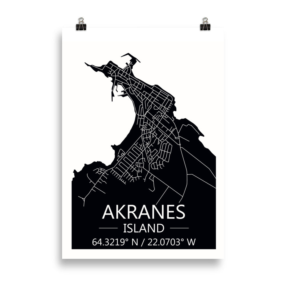 Bæjarkort - Akranes Svart